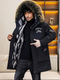 kkboxly  Men's Casual Mountain Print Hooded Warm Thick Jacket, Chic Fleece Lined Coat For Fall Winter