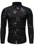 Men's Formal Classic Design Button Up Flower Printed Shirt With Chest Pocket, Male Clothes For Spring And Fall Business Occasion