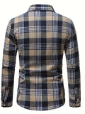 kkboxly Plaid Pattern Men's Chic Comfy Long Sleeve Button Up Shirt For Spring Fall Outdoor