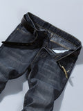 kkboxly  Regular Fit Jeans, Men's Casual Street Style Distressed Medium Stretch Denim Pants For All Seasons