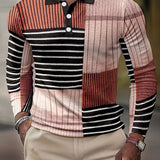 Men's Striped Shirt, Casual Lapel Slightly Stretch Breathable Button Up Long Sleeve Shirt For Outdoor