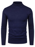 kkboxly  Men's Long Sleeve Turtleneck Knitted Sweater, Men's Casual Warm Solid Mid Stretch Pullover Sweater For Fall Winter