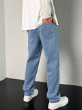 kkboxly  Men's Letter Print Street Style Denim Jeans, Fashion Trend, Y2K Style, Can Be Paired With Chain Decoration