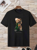 kkboxly  'Kung Fu Bear' Print T Shirt, Tees For Men, Casual Short Sleeve Tshirt For Summer Spring Fall, Tops As Gifts