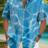 2025 kkboxly  Men's Plus Size Hawaiian Shirt with Water Ripple Pattern - Button Down Short Sleeve Dress Shirt