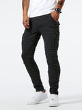 kkboxly  Slim Fit Multi Pocket Jeans, Men's Casual Street Style High Stretch Denim Cargo Pants