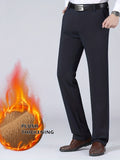 kkboxly  Warm Fleece Dress Pants, Men's Formal Stretch Dress Pants For Fall Winter Business