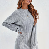 kkboxly  Solid Ribbed Crew Neck T-Shirt, Casual Long Sleeve Top For Spring & Fall, Women's Clothing