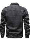 kkboxly  Men's Chic Denim Jacket, Street Style Lapel Button Up Multi Pocket Jacket Coat