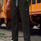 kkboxly  Men's Straight Leg Casual Work Pants, Classic Design Waist Drawstring Joggers For Fitness