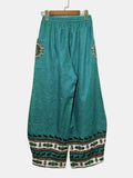 Ethnic Geo Print High Waist Pants, Casual Wide Leg Pants For Vacation, Women's Clothing