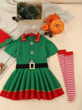 Girls/boys Elf Dress Set For Christmas Party Spring Fall Costume Gift