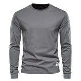 kkboxly  Men's Basic Solid Cotton O-neck Long Sleeve T-Shirt