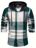 kkboxly  2023 Spring And Autumn New Men's Loose Hooded Plaid Shirt