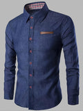 kkboxly  Casual Denim Button Up Shirt, Men's Clothes For Spring And Fall