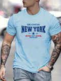 kkboxly Men's NEW YORK Graphic Short Sleeve T-shirt, Comfy Stretchy Trendy Tees For Summer, Casual Daily Style Fashion Clothing