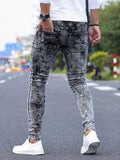 kkboxly Slim Fit Ripped Jeans, Men's Casual Street Style Distressed Stretch Denim Pants