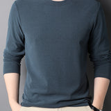 kkboxly Solid Trendy Sweatshirt, Men's Casual Basic Crew Neck Sweatshirt For Men Fall Winter