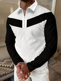 kkboxly Color Block Men's Fashion Comfy Long Sleeve Zipper Shirt