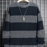 kkboxly  Trendy Men's Color Block Knitted Sweater - Warm And Comfortable Loose Pullover For Stylish Men