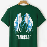 Men's Cartoon Wings Graphic T-shirt, Casual Solid Color Crew Neck Tee Best Sellers