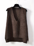 kkboxly  Solid V-neck Sweater Vest, Casual Sweater Vest For Fall & Winter, Women's Clothing