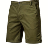 Men's Classic Fit Cotton Twill Flat Front Solid Chino Short With Slant Pockets And Elastic Waist