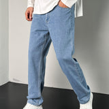 kkboxly  Men's Letter Print Street Style Denim Jeans, Fashion Trend, Y2K Style, Can Be Paired With Chain Decoration