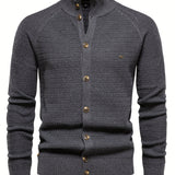 kkboxly  Men's Classic Design Knitted Cardigan Cotton Blend Button Mock Neck Sweater