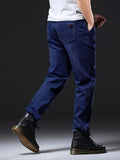 Plus Size Stretch Jeans, Men's Loose Straight Leg Denim Trousers