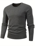 kkboxly  All Match Knitted Solid Sweater, Men's Casual Warm Mid Stretch Crew Neck Pullover Sweater For Men Fall Winter