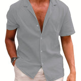 2025 kkboxly  Men's Casual Fashion Solid Linen Shirt, Short Sleeve Shirt For Big & Tall Males, Plus Size