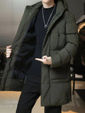 kkboxly  Men's Casual Long Padded Coat For Fall Winter, Hooded Cort For Fall Winter