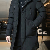 kkboxly  Men's Casual Hooded Long Winter Coat, Warm Thick Padded Coat For Fall Winter