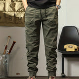 kkboxly  Trendy Solid Color Cargo Pants, Men's Casual Joggers Cotton Blend Trousers, Loose Casual Outdoor Pants, Men's Work Pants Outdoors