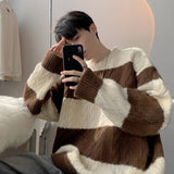 kkboxly  Turtle Neck Knitted Sweater, Men's Casual Loose Fit Warm Color Block High Stretch Pullover Sweater For Spring Fall