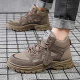 kkboxly Men Synthetic Suede Splicing Canvas Soft Wearable Casual Tooling Boots