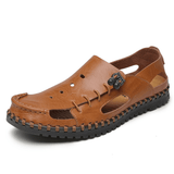 kkboxly kkboxly Men Hand Stitching Cow Leather Non Slip Soft Sole Casual Sandals