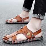 kkboxly Men Casual Soft Micro Fiber Metal Decoration Slip on Outdoor Sandals